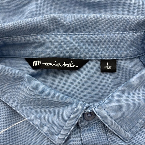 Travis Mathew Short Sleeve Men Golf Polo Size Large Blue Palm Tree Embroidered - Picture 9 of 10